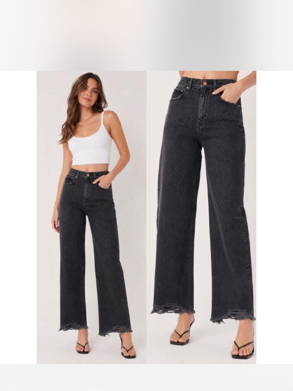 DL1961 Black High-Rise Wide Leg Jeans with Raw Hem